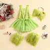 Kläderuppsättningar Focusnorm 0-24m Baby Girls 3st Christmas Costume Set Furry ärmlös spets lapptäcke Romper + benvärmare + pannbandsset