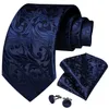 Krawatten Luxus Blau Blumen Paisley Für Männer Hochzeit Krawatte Taschentuch Manschettenknöpfe Ring Und Reißzwecke Set Geschenk DiBanGu 231214