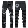 Мужские джинсы 2023 Новые мужские черные пигментированные эластичные джинсы с уличным принтом звезд Ультратонкие эластичные узкие джинсовые брюки Мужские брюки-карандаш 231215