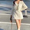 Two Piece Dress Autumn Small Fragrance Vintage Tweed Two Piece Set Women Crop Top Short Jacket Coat Spaghrtti Strap Mini Dress Suits Sweet 231215