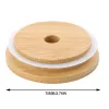 Bamboo Cap Lids 70mm 88mm Reusable Wooden Mason Jar Lid with Straw Hole and Silicone Seal DHL Free Delivery BJ