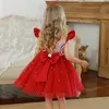 Girl's Dresses Baby Girls Princess Party Dresses Flower Lace Red Christmas Dress for Kids Cute Birthday Wedding Evening Gown Year Costume 231214