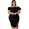 Robes de grande taille robe de soirée à volants femme épaule dénudée tissu luxe dîner soirée Mini tenue 2023 été élégant jolies femmes