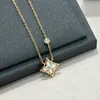 Designer Luxury Classic Rose Gold Necklace French Brand Four Leaf Grass White Fritillaria Frosted Bottom Inlaid Rhinestone Pendant Women Charm Jewelry