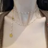 Pendentif Colliers High Glow Perle Titane Acier Plaqué Or Long Collier Chaîne De Laine Pour Femme
