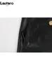 Gabardina larga de piel sintética Nerazzurri de piel sintética para mujer, color rojo y negro, con botones dorados, abrigo elegante y elegante de lujo con doble botonadura 231215
