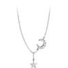 Medaglioni Squisito Flash Diamond Moon Star Nappa Cute Clavicola Catena Ciondoli in argento sterling 925 per le donne Regalo di compleanno Fine Jew213N