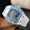 Montre pour hommes de haute qualité cristal Transparent Quartz baril de vin trois aiguilles nuit lueur mode sport étudiant Montre Montre de Luxe montres 47MM