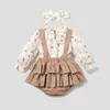 Ensembles de vêtements 3pcs bébé imprimé floral haut à manches longues et jupe à bretelles à volants ensemble parfait pour les sorties et l'usure quotidienne R231215