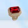 Hip Hop New Design Square Cut Ruby Ring Real Gold Plated Jewelry for Women Fashion Engagement Wedding Ring19198758832428