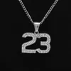 Stainless Steel Iced Out 23 No Pendant Bling Bling Rhinestone Crystal Men's Hip hop Pendant Necklace Chain Drop 261h