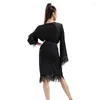 Scen Wear Long Sleeve Loose and Belt Design Female Latin Dance Dress for Women Performance Cha Samba Rumba Clothing NY63 6565