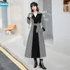 Women's Trench Coats Style High End Mid Length Contrast Print Panel Suit Collar Windbreaker Coat MC37990138