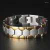 Link Bracelets 18mm Punk Gold Color Stainless Steel Health Care Chain Men Women Sport Football Design Magnet Germanium Bangle Jewelry