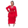 Vêtements ethniques Robe de soirée Plus Taille Robes africaines pour femme avec manches longues Fête de mariage Turquie Femmes élégantes Hiver Robe rouge douce