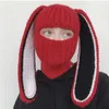 Hoeden Sjaals Sets Halloween Gebreide Bivakmuts Lange Bunny Oren Hoed Voor Vrouwen Winter Warm Konijn Gehaakte Ski Masker 231214