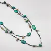 Pendentifs FoLisaUnique ovale carré vert Azurite collier pour femmes perles d'eau douce Triangle cristaux perles noires longues
