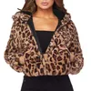 Women's Jackets Feitong 2023 Fashion Women Winter Leopard Hoodie Faux Fur Long Sleeve Cardigan Jacket Outwear Coat