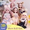 Dockor Full uppsättning av 16 BJD Doll Girls 30cm Anime Doll 23 Joint Moverble Body With Kirt Hat Headress Dress Up Diy Toy Rebirth Kawaii 231214