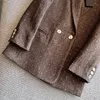 Blazer marron à strass, manches longues, revers cranté, Double boutonnage, manteaux d'extérieur, printemps 2024, Z3D121359