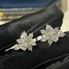 Stud Küpe 2023 Trendi Klasik Yüksek Kale Takı Kristal Çiçekler Kadınlar İçin Düğün Pure 925 Şerit Hediyeler