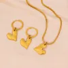Light luxury 18K gold love necklace, personalized trend, niche design, high-end feeling, women's titanium steel peach heart earring set