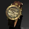 12-godzinny wyświetlacz kwarcowy Zegarek retro PU Pas Metal Bronze Case Note Markery Unisex zegarki Starożytne styl rzymski266y