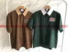 Homens camisetas Stripe Camisas de Alta Qualidade Bordado Verde Marrom Manga Curta Camisa Solta Para Homens Mulheres T231215