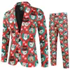 Costumes pour hommes Blazers Mode Noël Imprimé Blazer Ensembles Hommes Vestes Pantalon Automne Printemps Club Fête Deux Pièces Costumes Costumes De Fête De Noël 231214