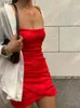 Urban Sexy Dresses TRAF GJXSDNX Mini robe en popeline sexy 2023 été bustier tubulaire serré robe pour femme mode plis rouge streetwear fête robe d'anniversaire 231215