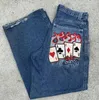 Женские джинсы Y2K Мешковатые готические винтажные хип-хоп американские JNCO с графикой вышивки Черные брюки Мужчины Женщины Уличная одежда с широкими штанинами в стиле Харадзюку