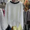 Kvinnors tröjor Autumn Winter Contrast Color Mohair Sweater Korea Soft Cashmere Knit Pullover Women Sweet Long Sleeve Knitwear Mink Jumper