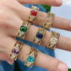 Cluster Rings 10Pcs Style Multi Color Crystal CZ Stackable Brass Gold Plated Rainbow Open For Women Ladies
