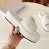 Thick Bottom Sandals Women Slippers Luxury Triangle Logo Sandals Slipper On Gold Buckle Slip On White Black Brown Pool Lady Woven Outdoor Platform Casual Sandals