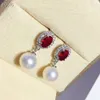Studörhängen kjjeaxcmy fina smycken naturlig rubin pärla 925 sterling silver kvinnor örhängen stöder test lyx