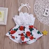 Macacão de bebê recém-nascido roupas da menina sem mangas rendas flor impressão cinta macacão macacão de uma peça roupa de verão roupasl231114