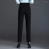 Pantalon Femme Mode Femme Noir Stretch Droite Taille Élastique Costume Femmes Satin Pantalon Avec Poche 2023 Automne Vêtements Féminins