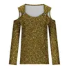 T-shirt da donna Camicia con stampa glitter semplice sulla spalla Camicette da donna metallizzate per feste Top a strati