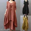 Casual jurken Robe jurk losse fit lichtgewicht volledig matched valse valse twee stukken grote zoom retro voor vakantie