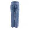 Dżinsowe dżinsy szeroko nuszone długie spodnie dziury w stylu Flare Streetwear w stylu wysokiej talii