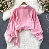 Damesblouses Satijn Herfstblouse Vrouw Lange mouw Bijgesneden tops Poloshirts Dames Koreaanse mode Vrouwelijke casual Vetersluiting Blusas Drop