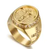 Hip Hop Iced Out Jesus Cross Ring 14k Yellow Gold Rings for Men Religious Jewelry Bague Homme