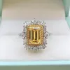 Cluster Rings 100% 925 Sterling 6 9mm Silver Emerald Cut Citrine Created Gemstone For Women Wedding Bands förlovningsring253Z