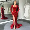 Abiti sexy urbani GACVGA Abito lungo elegante Abito da sera da sera Abiti Guanti da donna Maniche Velluto rosso Abiti lunghi con spacco sexy Abiti da damigella d'onore 231215