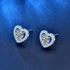 Stud Earrings HTOTOH Moissanite S925 Silver Heart Shaped Female 0.5 Ct Four Claw Engagement