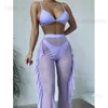 Mulheres de banho 2023 novo sexy três peças conjunto de biquíni com plissado praia calças de banho feminino maiô feminino sólido biquíni maiô beachwear t231215