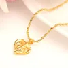 coeur lié au coeur Double beaucoup de coeur pendentif colliers bijoux romantiques 4k jaune or fin femmes cadeau de mariage petite amie femme268t
