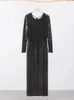 Stedelijke sexy jurk chique maxi-jurk met pailletten, mooie rugloze lange mouw voor dames 2023 mode glanzend zwart club feestavond 231215