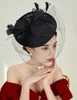 Black Sinamay Tea Party Fascinator For Women Kentucky Derby Hat Pillbox Hair Clip Cocktail Wedding Dress Headband Church