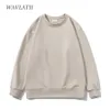 Womens Hoodies Sweatshirts Wafrati Simple Khaki Sweatshirt Fashion Street Clothing Earth Oneck Hoodie Casual White Top Autumn 231214